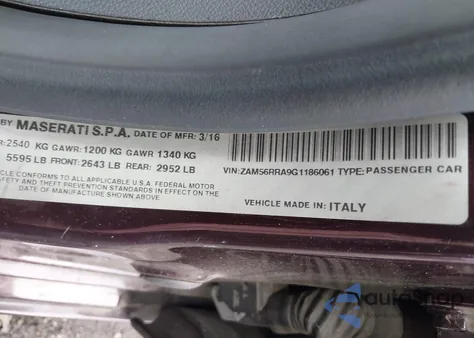 2016 Maserati Quattroporte S Q4 from USA, damaged, VIN ZAM56RRA9G1186061